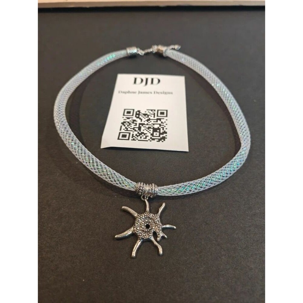 Handmade White & Silver Mesh Tube Choker Necklace | Starfish Pendant